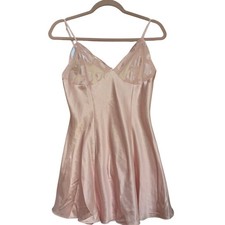 Frederick  s of Hollywood Mini Satin Dress Baby Pink Hearts Print Vintage Small