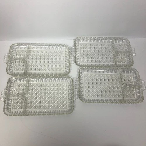 Vintage Anchor Hocking Serva Snack Clear Glass Plate Tray Lot of 4