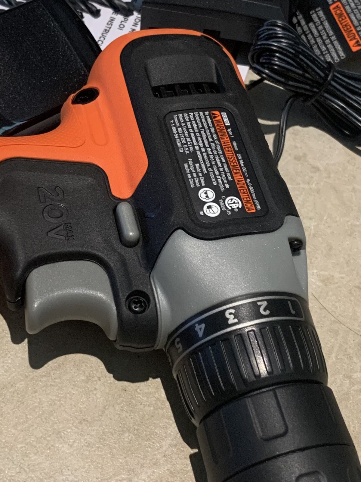 Black and Decker 20V Lithium Ion Drill/Driver BCD702 Battery & Charger