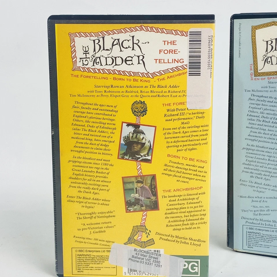 Black Adder VHS Video 2 x Vintage 1990 Bundle: Foretelling & Queens Beard - Image 2 of 4