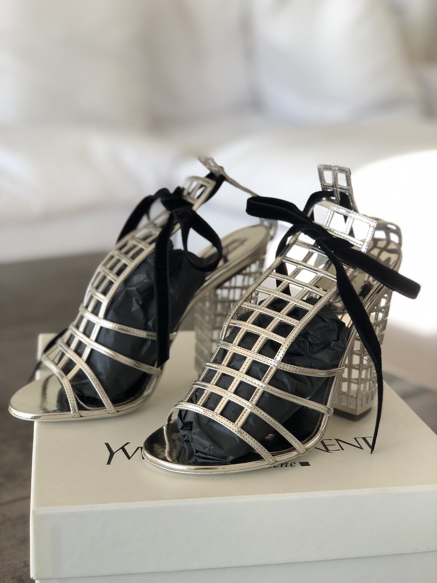 YVES SAINT LAURENT クラシック厚底サンダル　36 Rare! yves saint laurent Iconic Silver Cage Sandals YSL 36 6