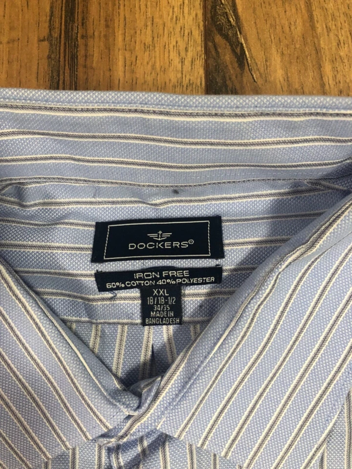 Мужская рубашка Dockers на пуговицах с длинным рукавом синие/серые полоски XXL 18-18 1/2 34-35 - Изображение 2 из 2