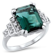 ART DECO DESIGN ANTIQUE STYLE 925 SILVER SIM EMERALD  CZ RING SIZE 6.75   730
