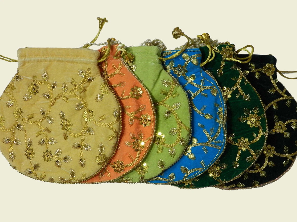Potli Bag Jewelry Coin Pouch Bag Gota Patti Work Potli Bag Batwa Pearls 100 PCS
