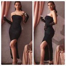 House of CB Sofia Dress Black Mesh Strapless Size Small