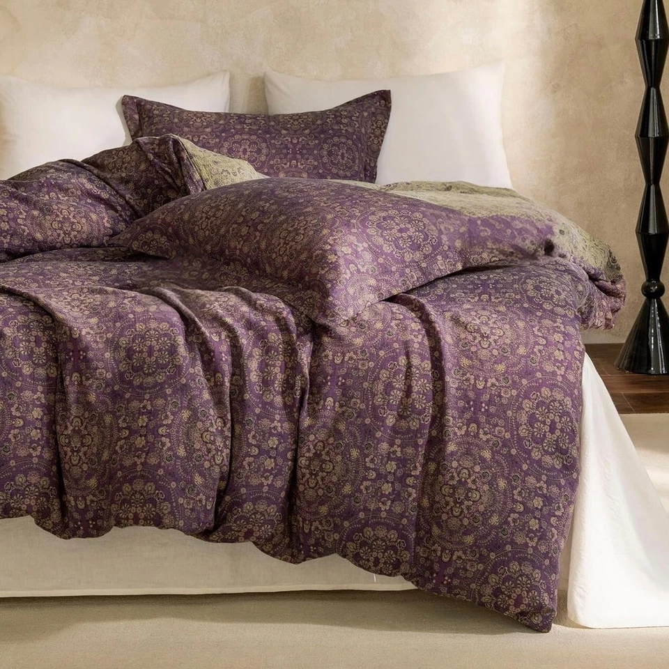 NOVO Edredom e Estojo Sham Anthro Roxo Muslin 100% Algodão Boho Queen King Bedding - Imagem 2 de 4