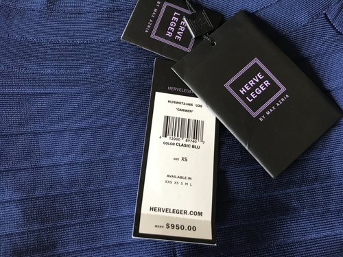 $950 NWT Herve Leger Carmen Classic Blue Bandage Dress Size XS - Picture 10 of 12