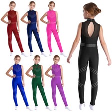Kids Girls Unitard Mesh Patchwork Jumpsuit Performance Rompers Gymnastics Yoga