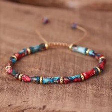 Natural Rainbow Jasper Stone Braided Bracelet Sea Sediment Gemstone Bracelet