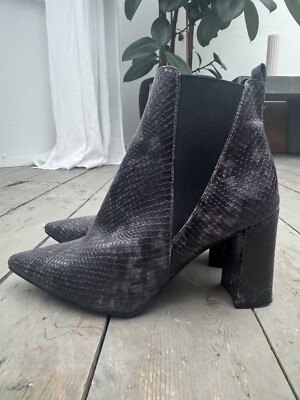 Mint Velvet Grey Snakeskin Leather Ankle Boots Block Heel Size 38