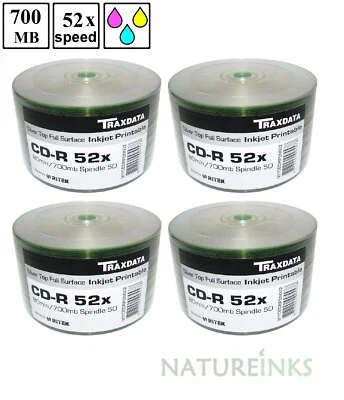 200 CD-R argento stampabili Traxdata 52x dischi 700 MB 80 min dischi CD vuoti Ritek
