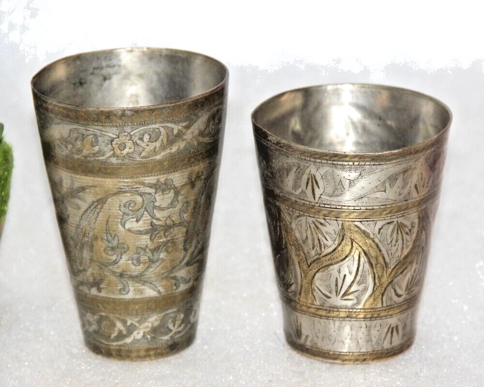 Antiguo vaso de latón original grabado a mano - 13630 Foto 2 de 4