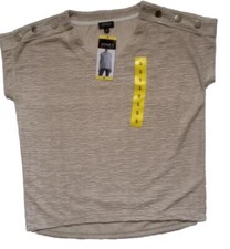 NWT Jones New York Womens Small Short Sleeve V Neck Popover Top Ivory Textured