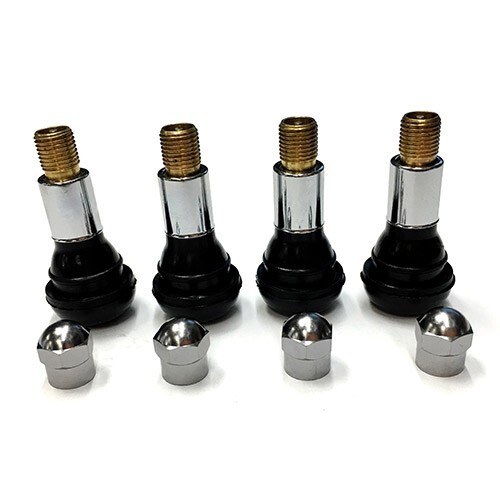 TR413 SNAP-IN TIRE VALVE STEMS WITH CAPS CHROME BLACK RUBBER (4pcs) - Picture 6 of 10