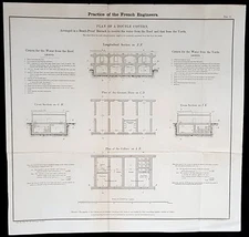1856 Capt Delafield Large Antique Schematic French Calvary Barrack Toilet System