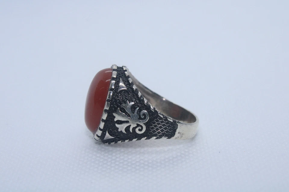 ANELLO UOMO YEMENITA PIETRA AGATA STERLING 925 Akik Aqeeq Argento Medio Orien... - Immagine 3 di 4