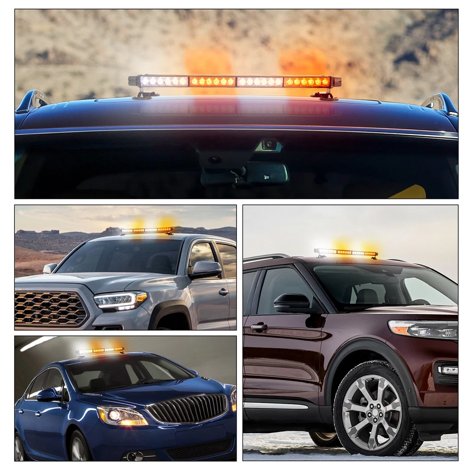 LED Roof Top Traffic Advisor Strobe Lights Bar Kit White Amber for Ford Fusion - Image 3 of 4