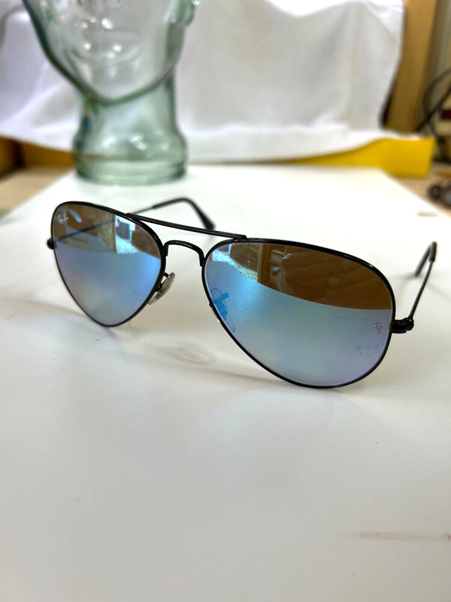 Rayban Aviator Large Metal Black RB3025 Blue Flash Mirror Gradient