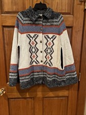 VTG Aztec Western Duster Poncho Cape Knit Adult OS Tribal Indian Southwest