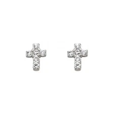 .925 Sterling Silver Cubic Zirconia Religious Cross Stud Earrings Screw Back