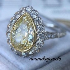 3.21CT Genuine Citrine Pear Shape Wedding Halo Ring Women's 14K 2-Tone Gold Over