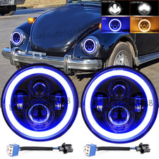 27inch Round Led Headlight Hilow Beam Blue Halo Drl Fit Vw Beetle 1950-1979