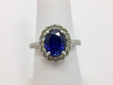 Oval Cut Blue Clear Cz Halo Solitaire Accent Ring Size 7 Sterling Silver 925