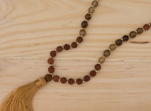 Collier Bouddhiste - Mala tibétain - Rudraksha Perles Top qualité Ø 7mm #25214 - Picture 2 of 2