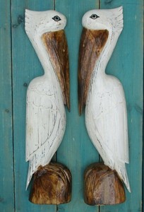 Pelican Wood Carved Set Of 2 Hawaiian Island Beach Bird Home Decor Tropical Ebay