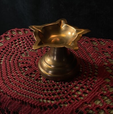 Vntg Copper Small Hindu Religious Diya Worship Oil Butter Lamp For Offering