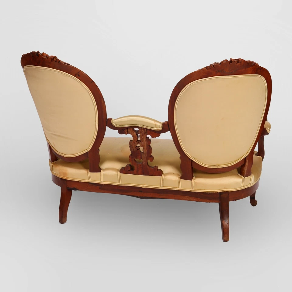 Antiguo sofá medallón trasero ovalado de palisandro tallado renacimiento renacentista c1880 Foto 4 de 4