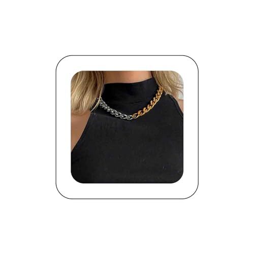 Punk Chunky Choker Necklace Silver Gold Cuban Chain Necklace Thick Curb Lick Nec