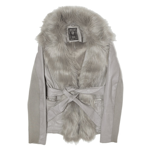 GUESS Womens Overcoat Jacket Grey Leather Faux Leather UK 6