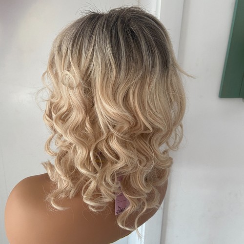Bewurzelte dunkelbraune blonde Kunsthaarperücke Damen weich natürlich täglicher Gebrauch - Bild 5 von 11