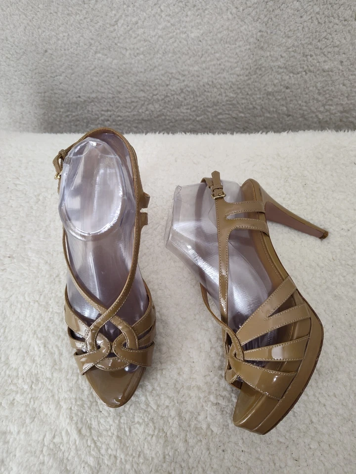 Sandalia Elie Tahari Mujer Tacones 10 Marrón Charol Hebilla Punta Abierta Tacón Alto Foto 4 de 4