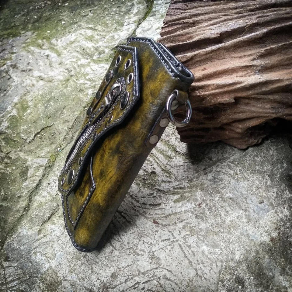 Cartera de cuero única, billetera larga de motorista, billetera con cremallera, billetera de camionero Foto 2 de 4