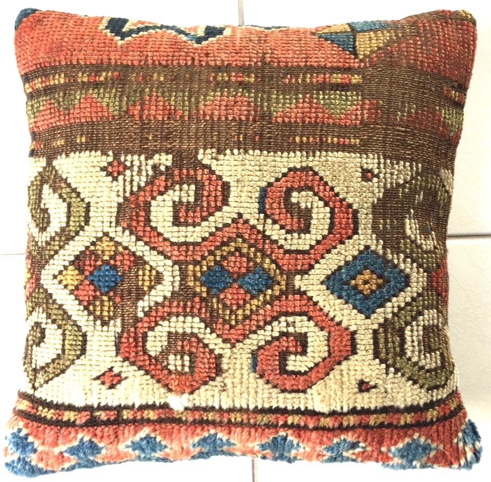 Antike Retro Moghan Kaukasus Teppich Kissen Handgeknüpft Grün Antique Pillow Rug - Bild 3 von 4