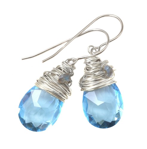 Spyglass Designs Earrings made w/ Crystal Aquamarine Blue 14k Solid Gold Wrap - Picture 12 of 19