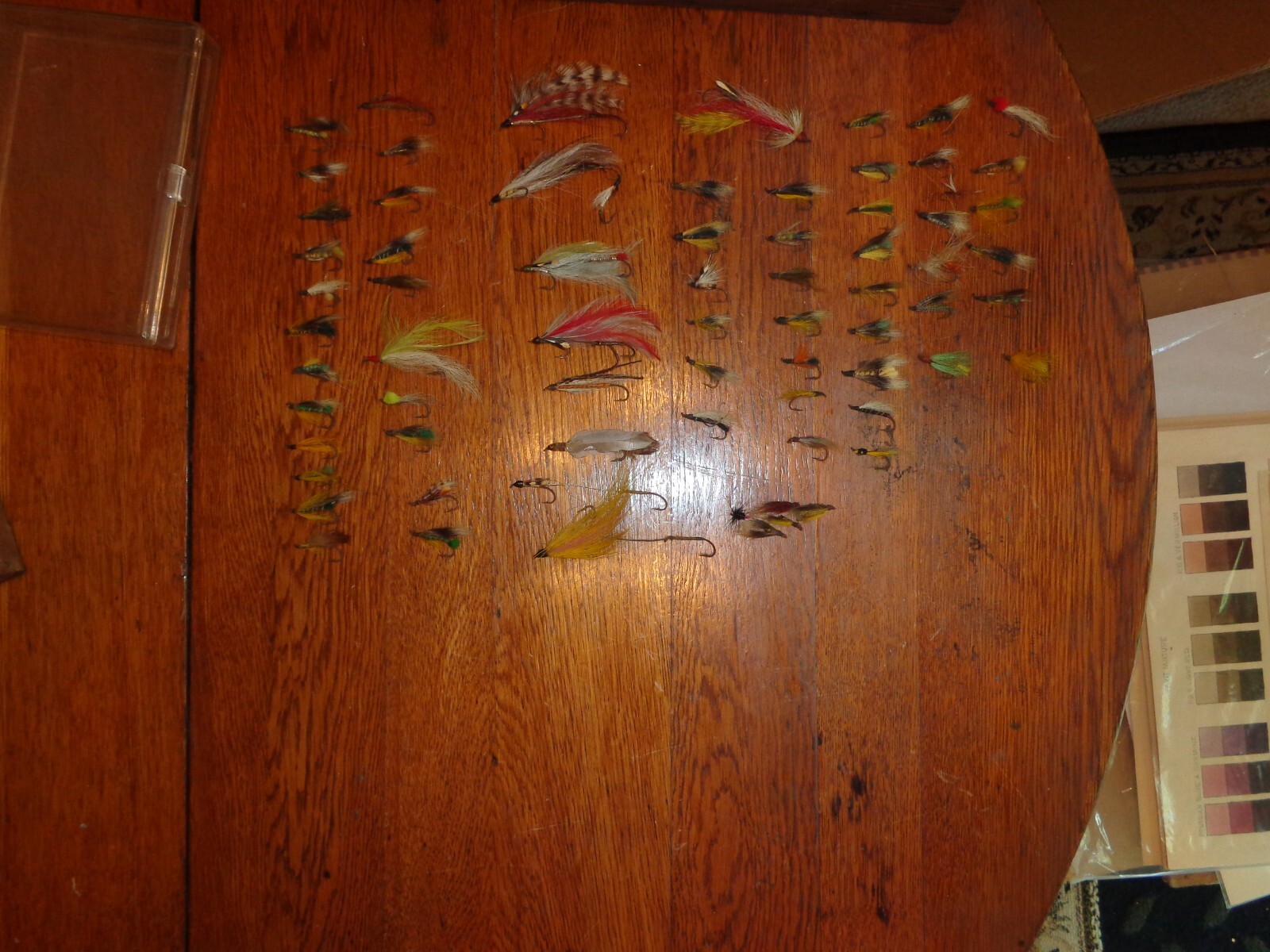 Vintage  FLY FISHING EQUIPMENT & Wood CASE - Fly Lures,  Materials, Tools,