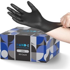 Black Nitrile Disposable Gloves Large, 50 Count - BBQ, Tattoo, Hair Dye,