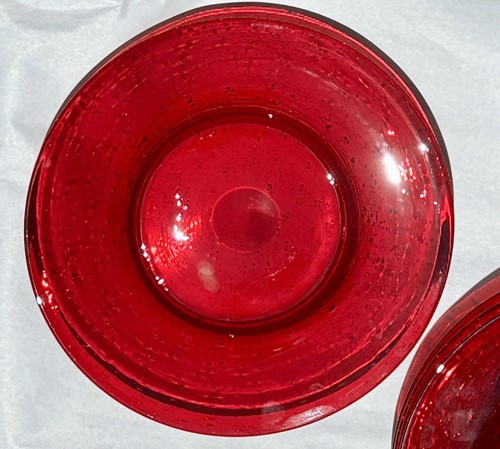 Hand Blown Glass Salad or Dessert Plates Ruby Red Seed Bubbles 9 ¼" D Set of 4 - Picture 5 of 5