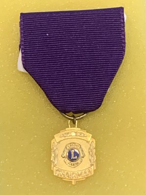 VTG Lions Club Chairman Gold Tone Charm With Purple Ribbon Fraternal Pin Badge 