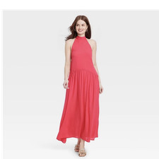 Target Pink Halter Tie Maxi Dress Recycled Polyester L 018 03 5865
