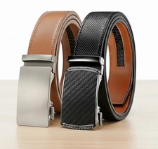 Men's Leather Adjustable Ratchet Belt with Automatic Buckle