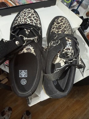 TUK Creeper Blk Animal print Leopard RockiBilly Shoe Mens 12 Euro 45 US Sell NIB
