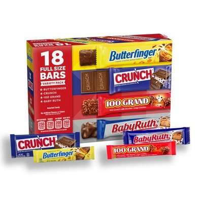 Assorted Butterfinger, Crunch, Baby Ruth, and 100 Grand Full Size Chocolates,...