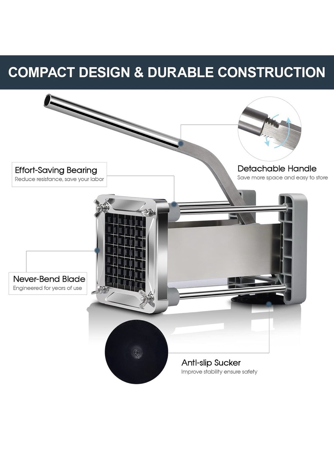 French Fry Cutter, Sopito Professional Potato Cutter Stainless Steel 1/2’’ 3/8’’