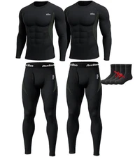 2 Pack Thermal Underwear Long Johns for Men Fleece Lined Base Layer Tops and ...