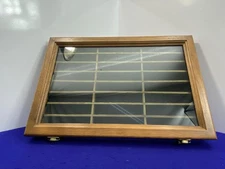 Vintage Wooden Glass-Top Display Case with Removable Dividers – Black Velvet int