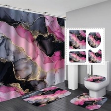 Pink and Black Shower Curtain Sets for Bathroom Decor Abstract Marble Tuxture